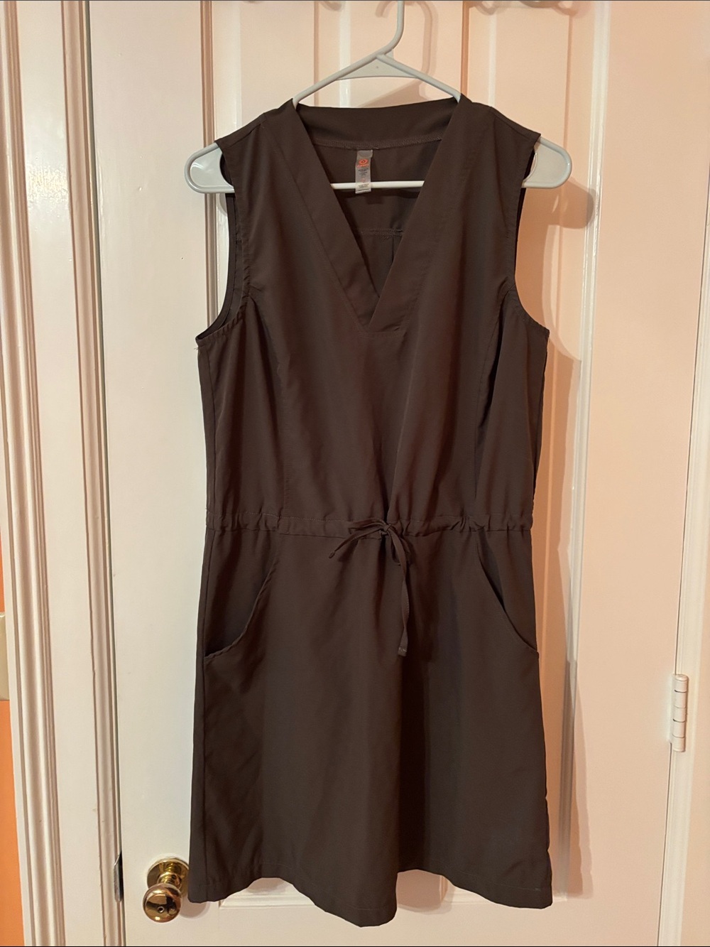 Mono B Brown Sleeveless V-Neck Drawstring Waist Dress
